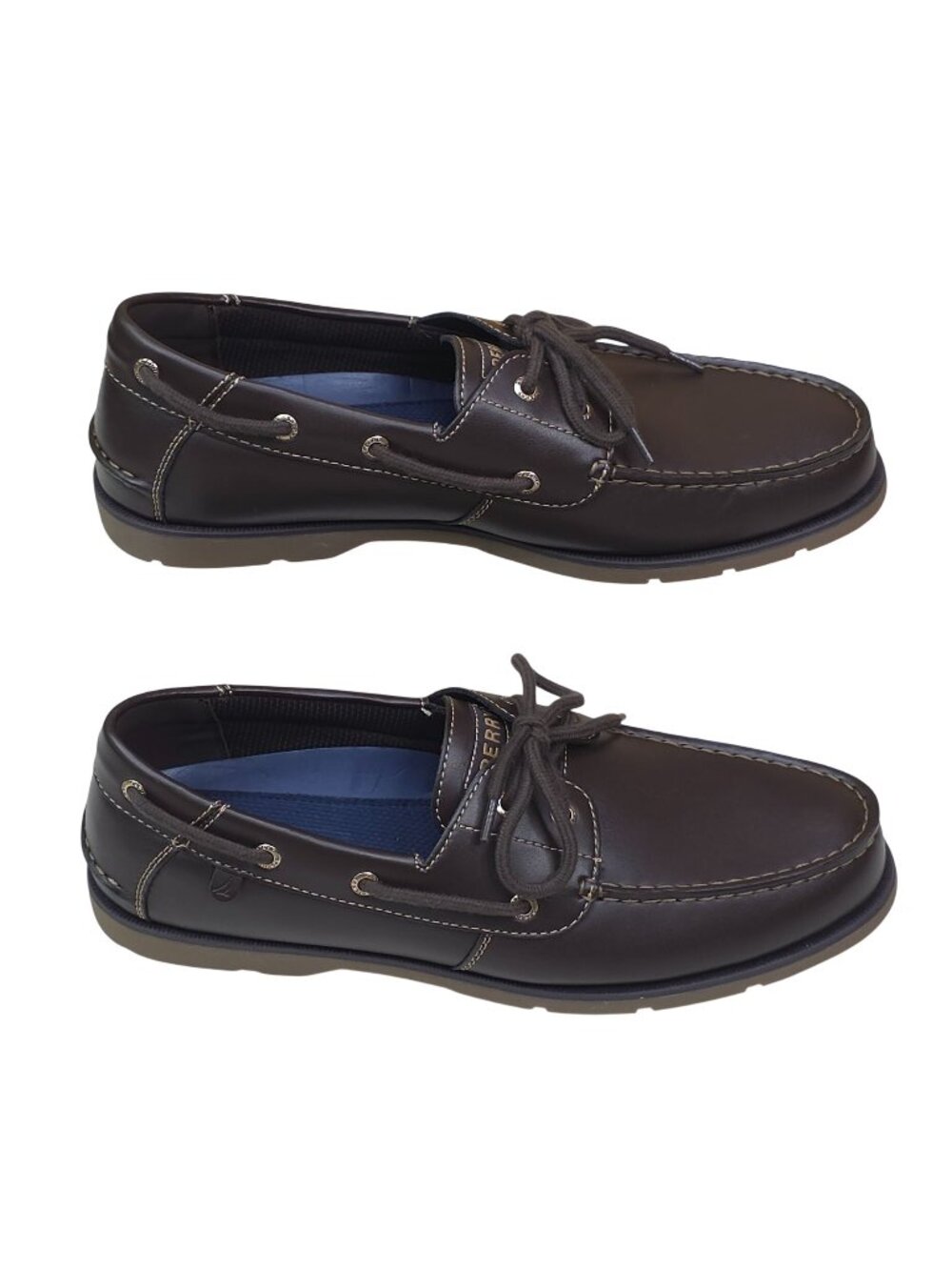 Sperry Mens Brown Leather Boat Shoes Size 11 With Non-Slip Sole & 2 Eye Lace-Up